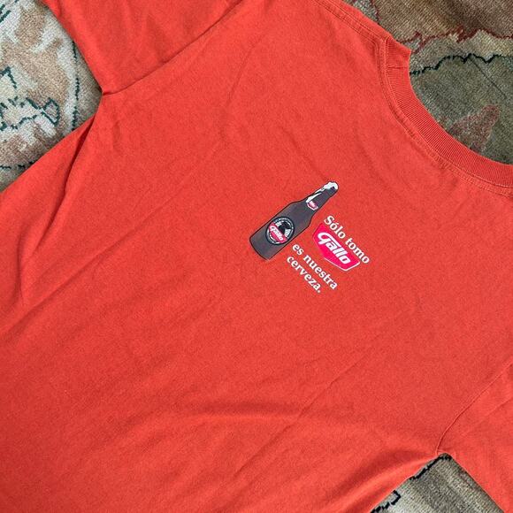 Vintage 90s Spanish Beer T-Shirt Mens S/M Gallo Cervesa Jumamento Orange - Picture 5 of 7